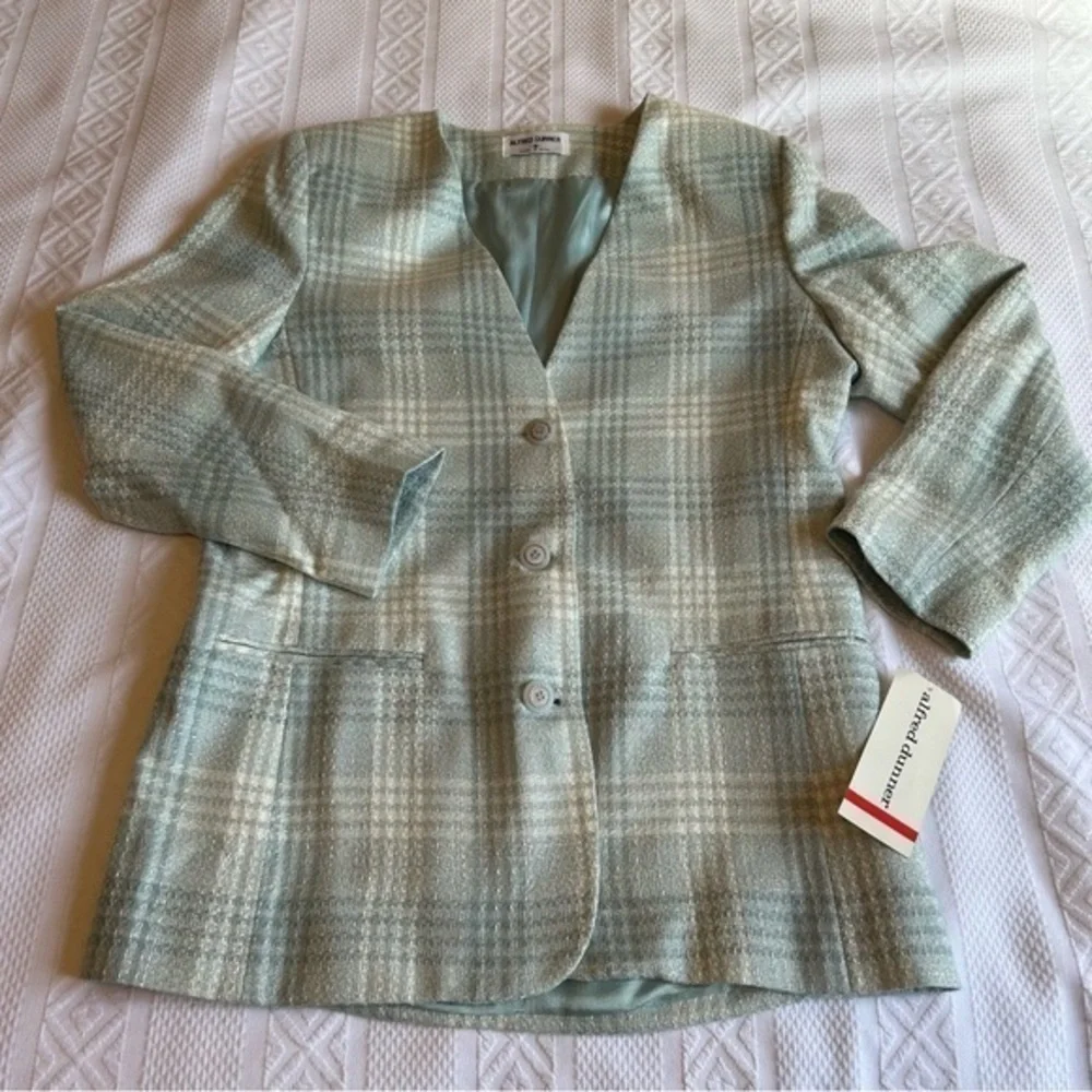 Vintage NWT‎ Alfred Dunner Aqua and Cream Blazer Jacket  and Skirt Suit Size 8